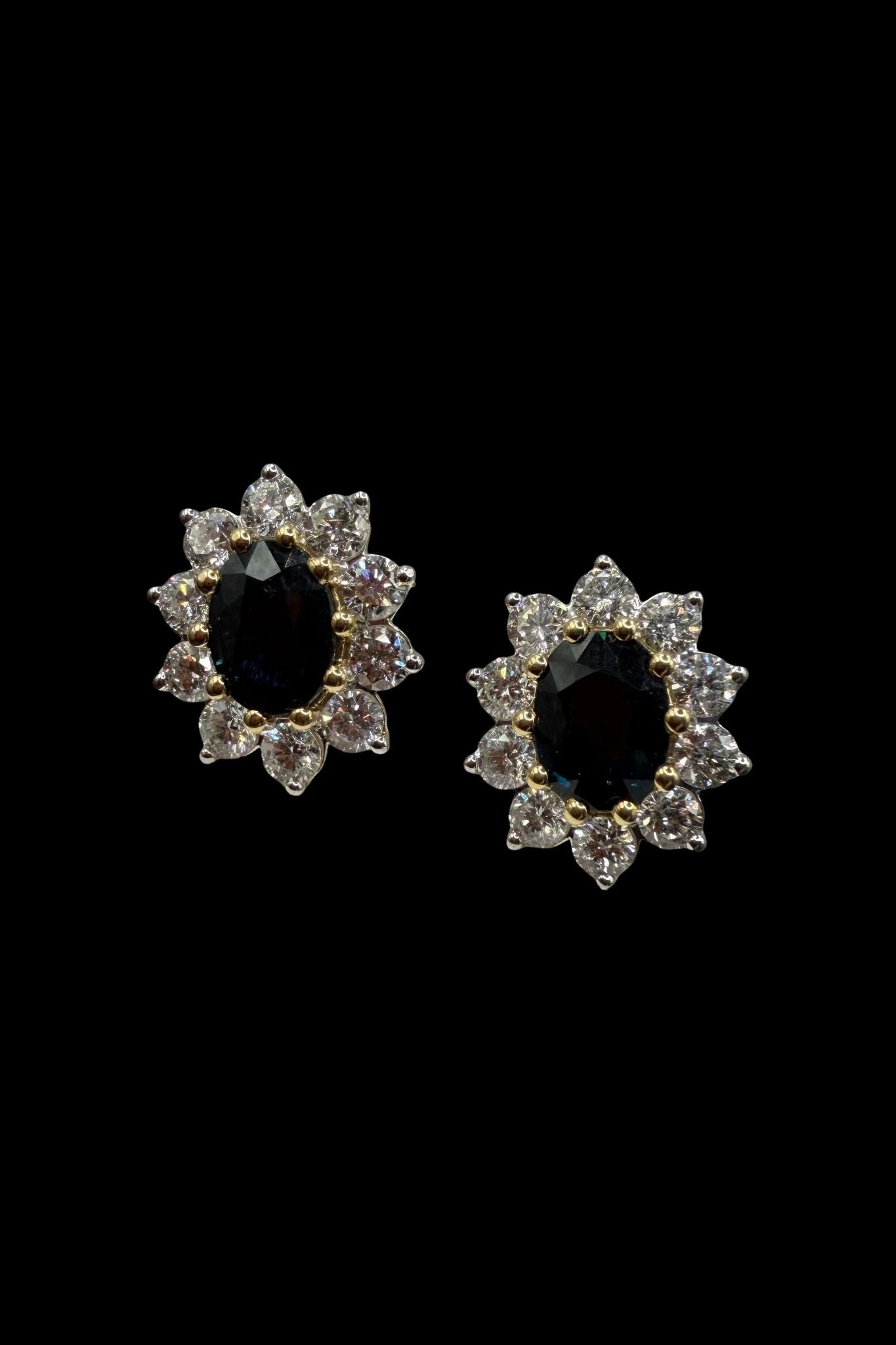 Oval Sapphire and Diamond Cluster Earrings