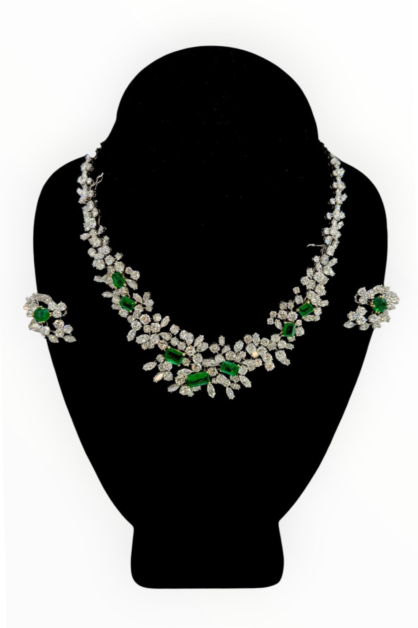 Colombian Emerald and Diamond Fringe Necklace and Earring Set — Vintage Masterpiece