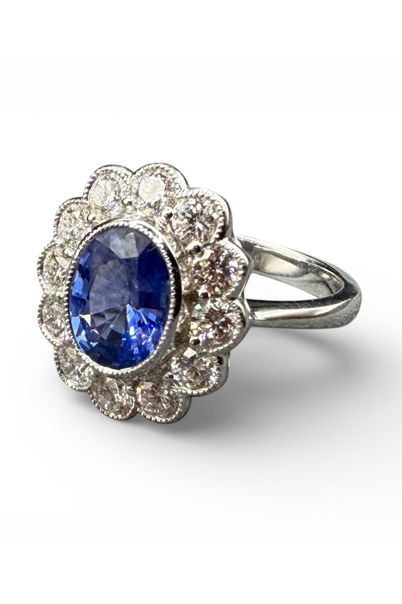 Sapphire and Diamond Cluster Ring