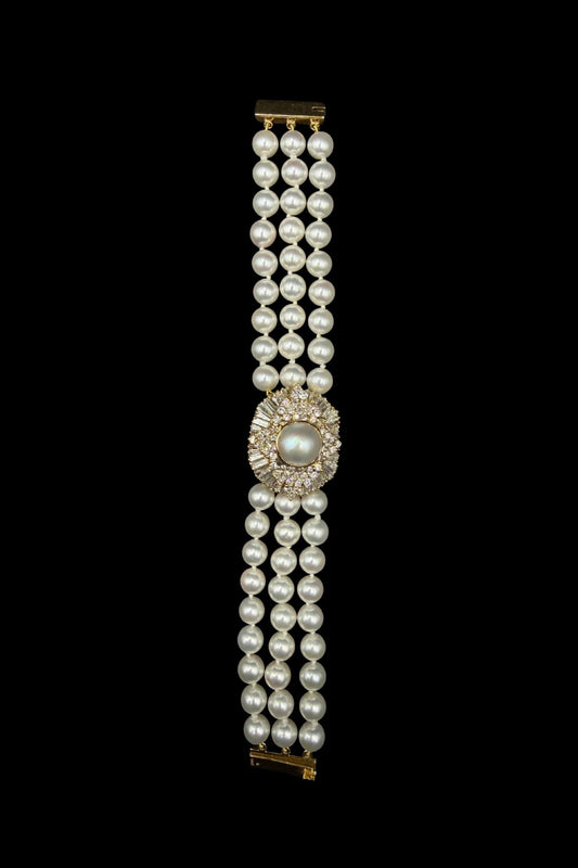Triple Row Cultured Pearl Bracelet with Diamond Plaque