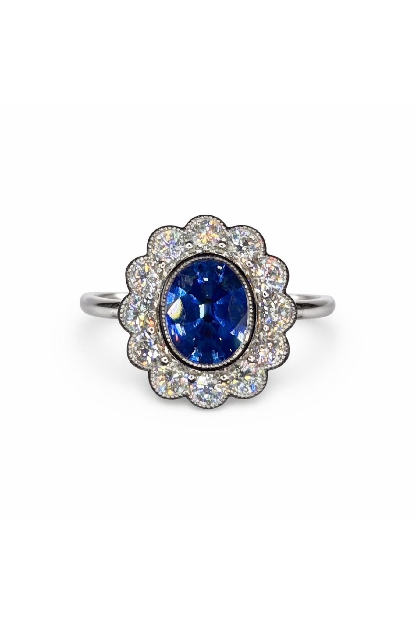 Sapphire and Diamond Cluster Ring