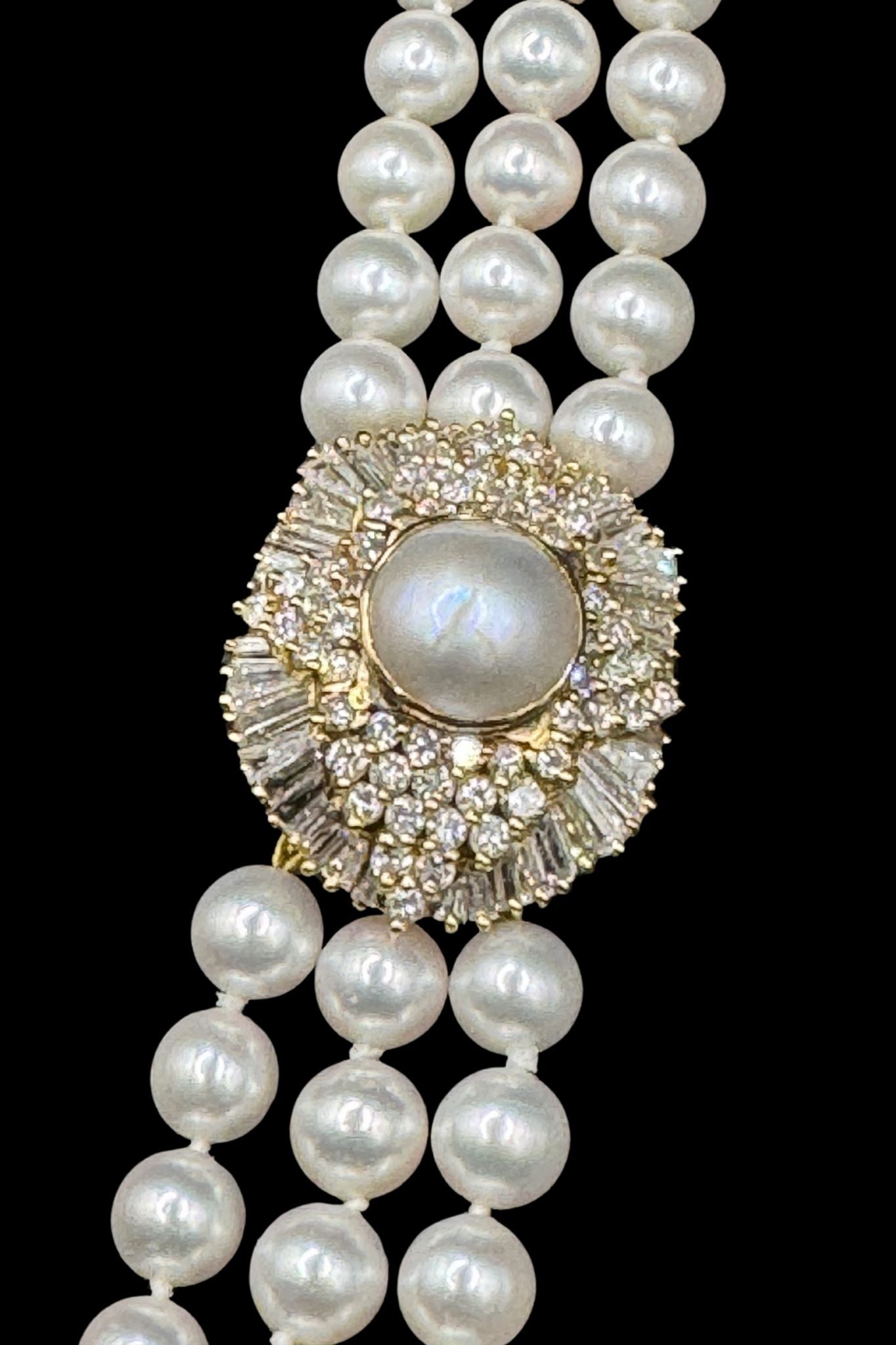 Triple Row Cultured Pearl Bracelet with Diamond Plaque