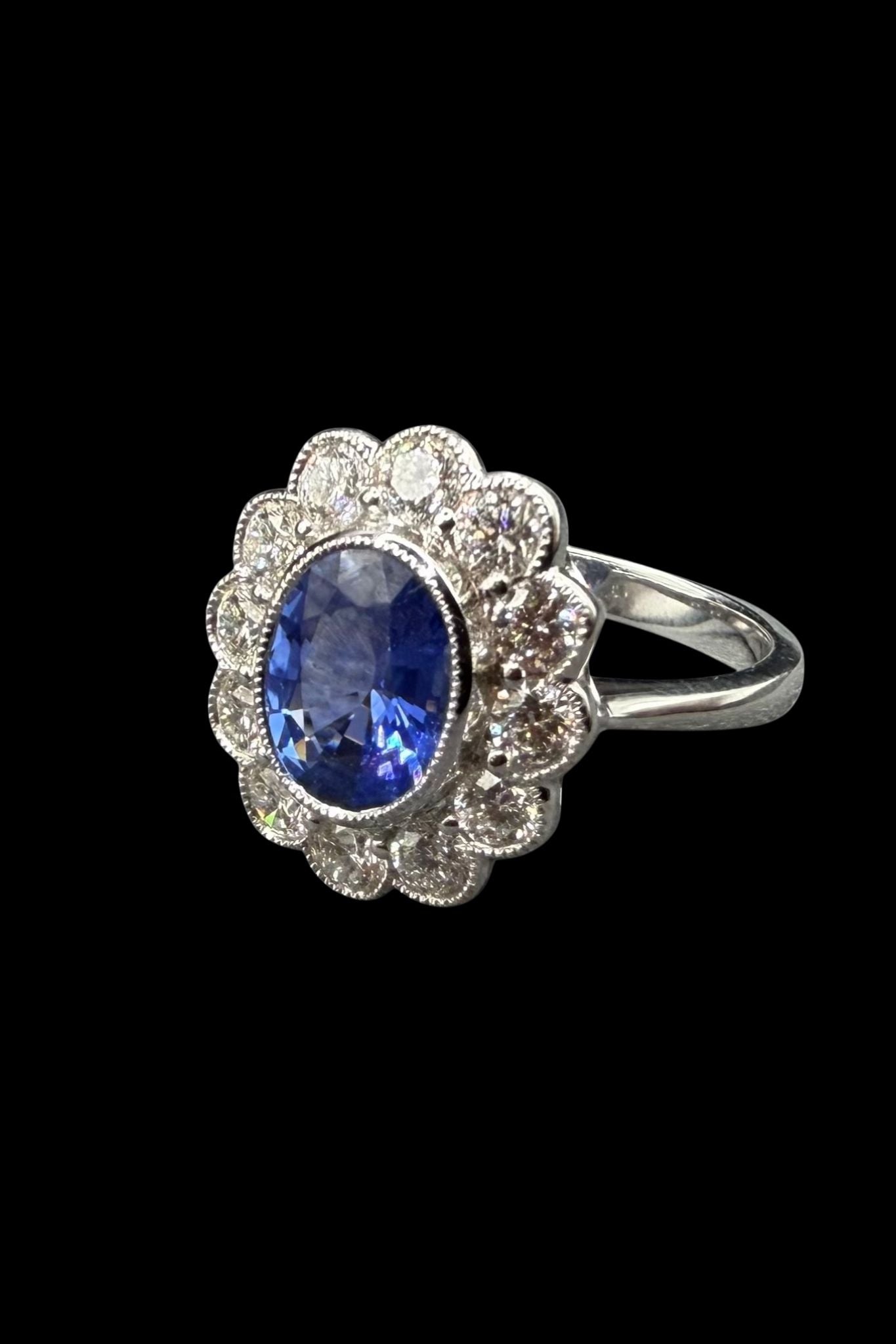 Sapphire and Diamond Cluster Ring