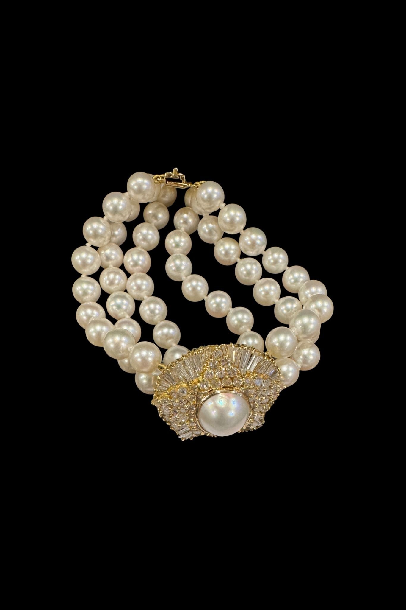 Triple Row Cultured Pearl Bracelet with Diamond Plaque