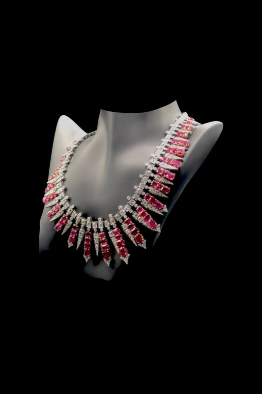 Art Deco Burmese Ruby and Diamond Fringe Necklace - Circa 1920
