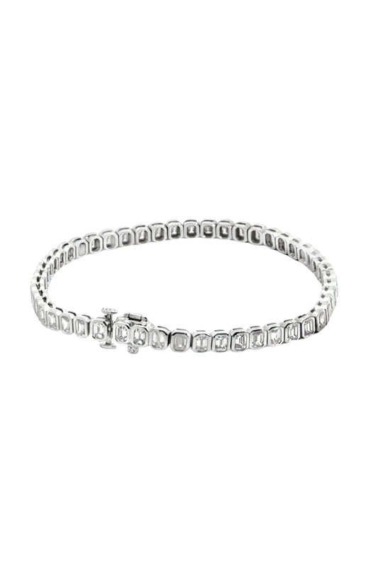 Modern Emerald Cut Diamond Line Bracelet in 18ct White Gold