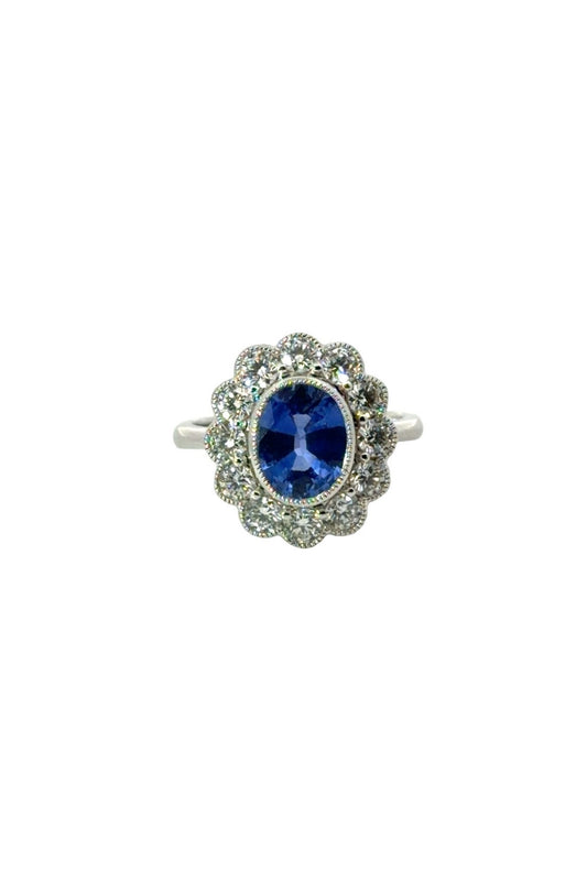 Sapphire and Diamond Cluster Ring