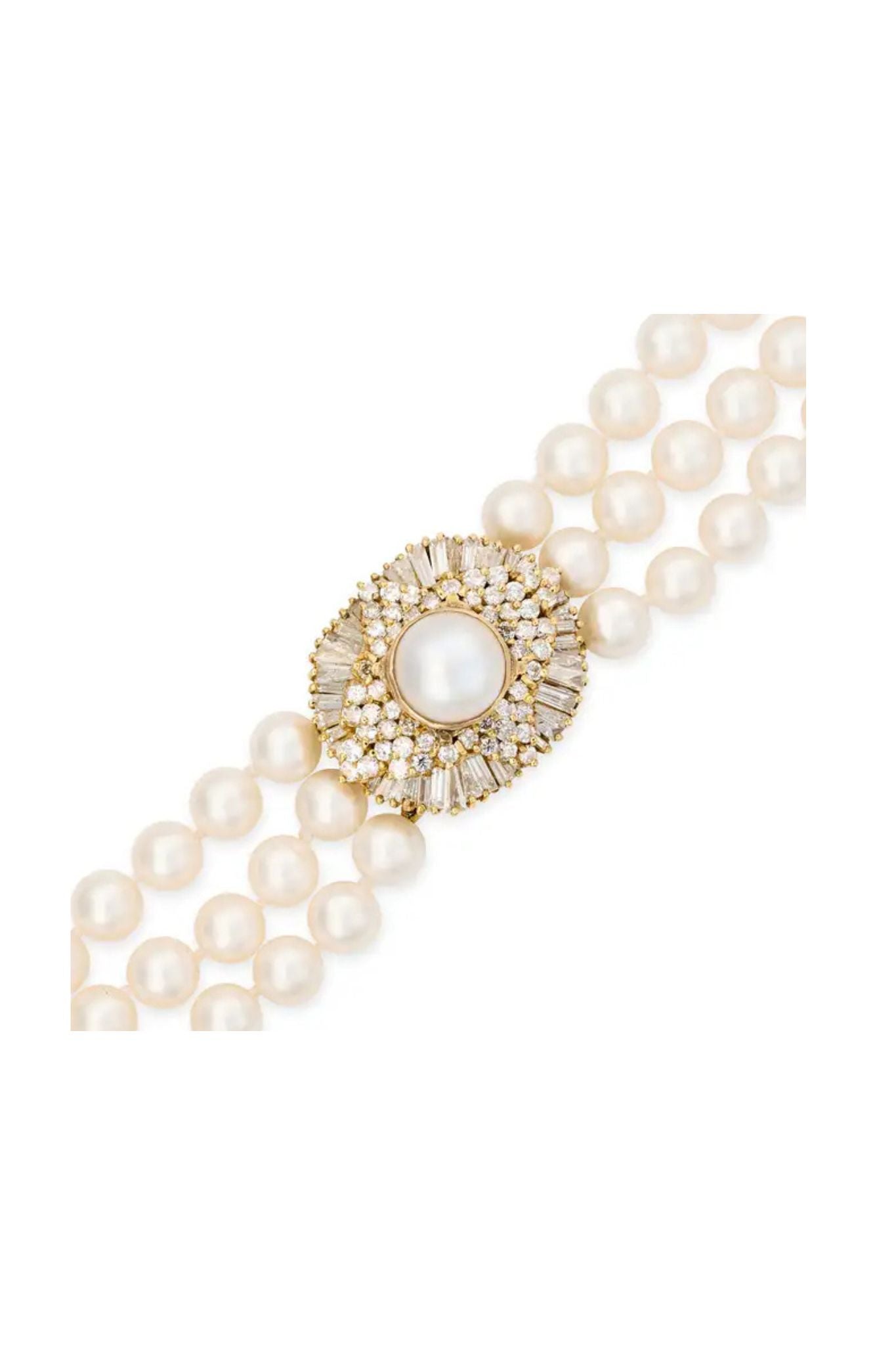 Triple Row Cultured Pearl Bracelet with Diamond Plaque