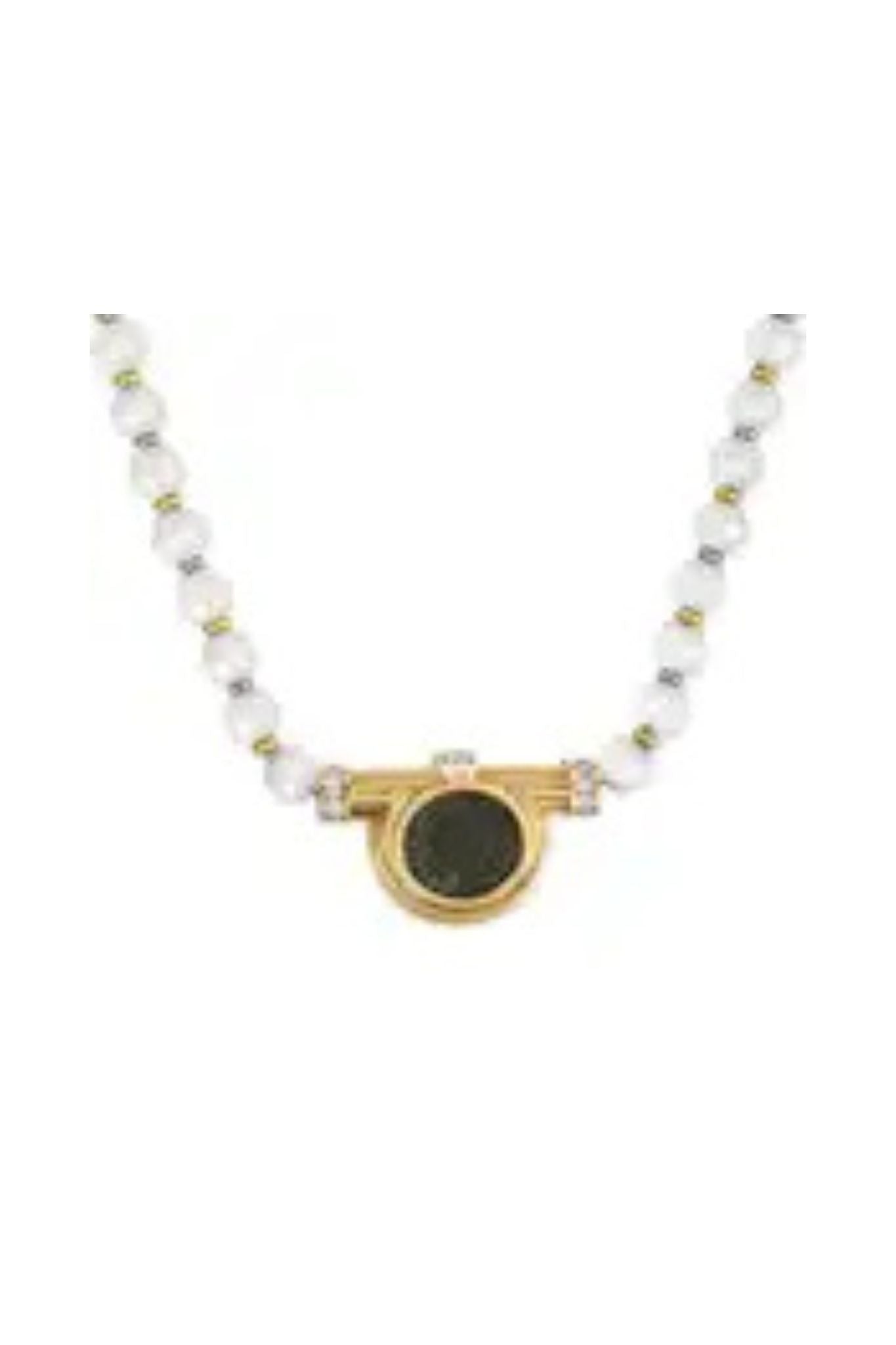 Ancient Roman Coin, Rock Crystal and Diamond Necklace and Bracelet Suite