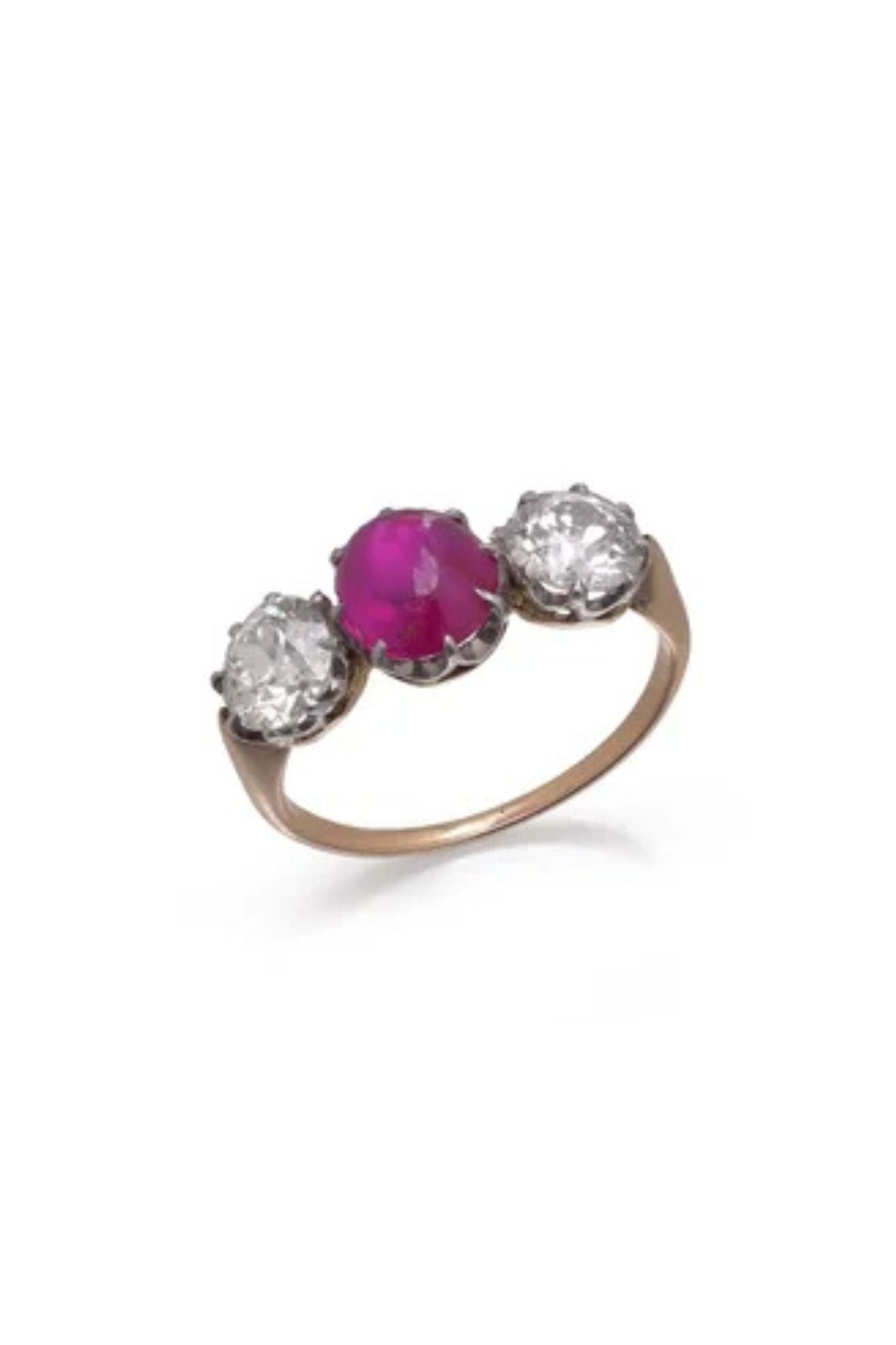 Antique Ruby and Diamond Three-Stone Ring