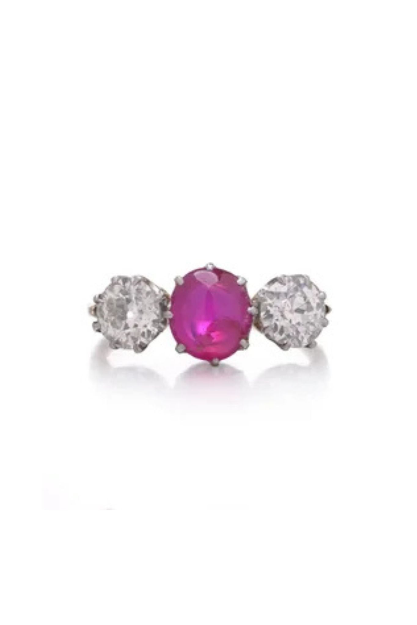 Antique Ruby and Diamond Three-Stone Ring