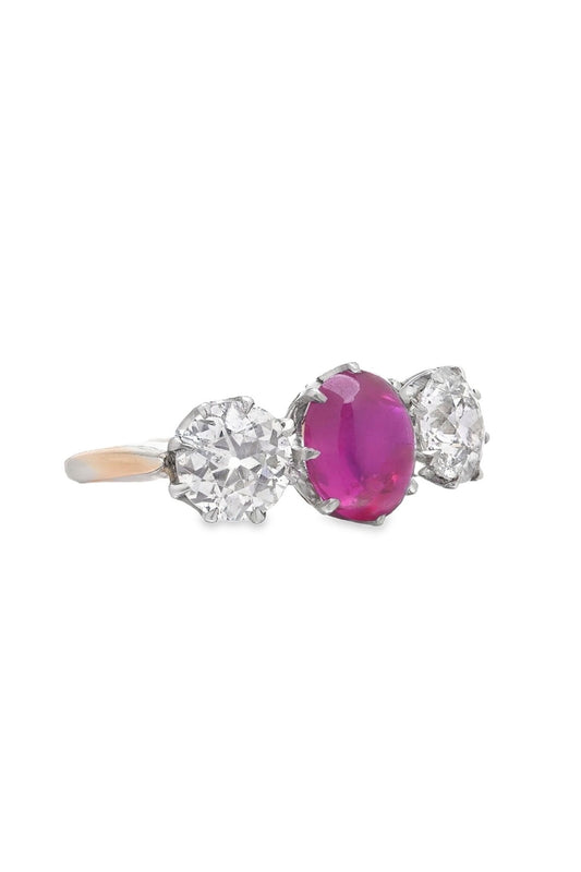 Antique Ruby and Diamond Three-Stone Ring