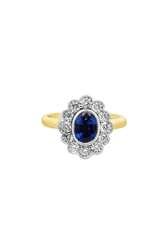 Oval Sapphire and Diamond Cluster Ring in 18ct Gold
