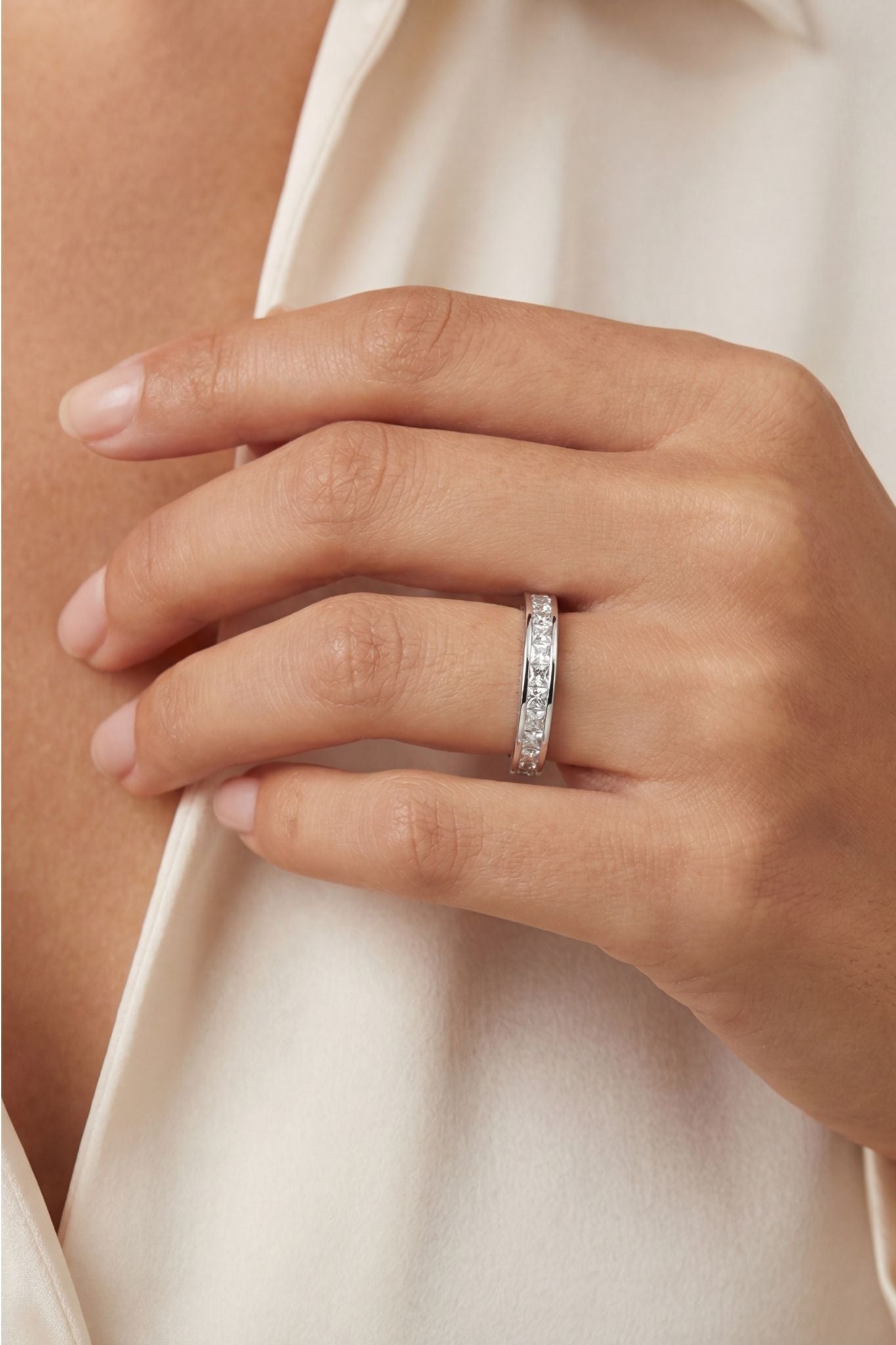 Square Cut Diamond Full Eternity Ring in Platinum