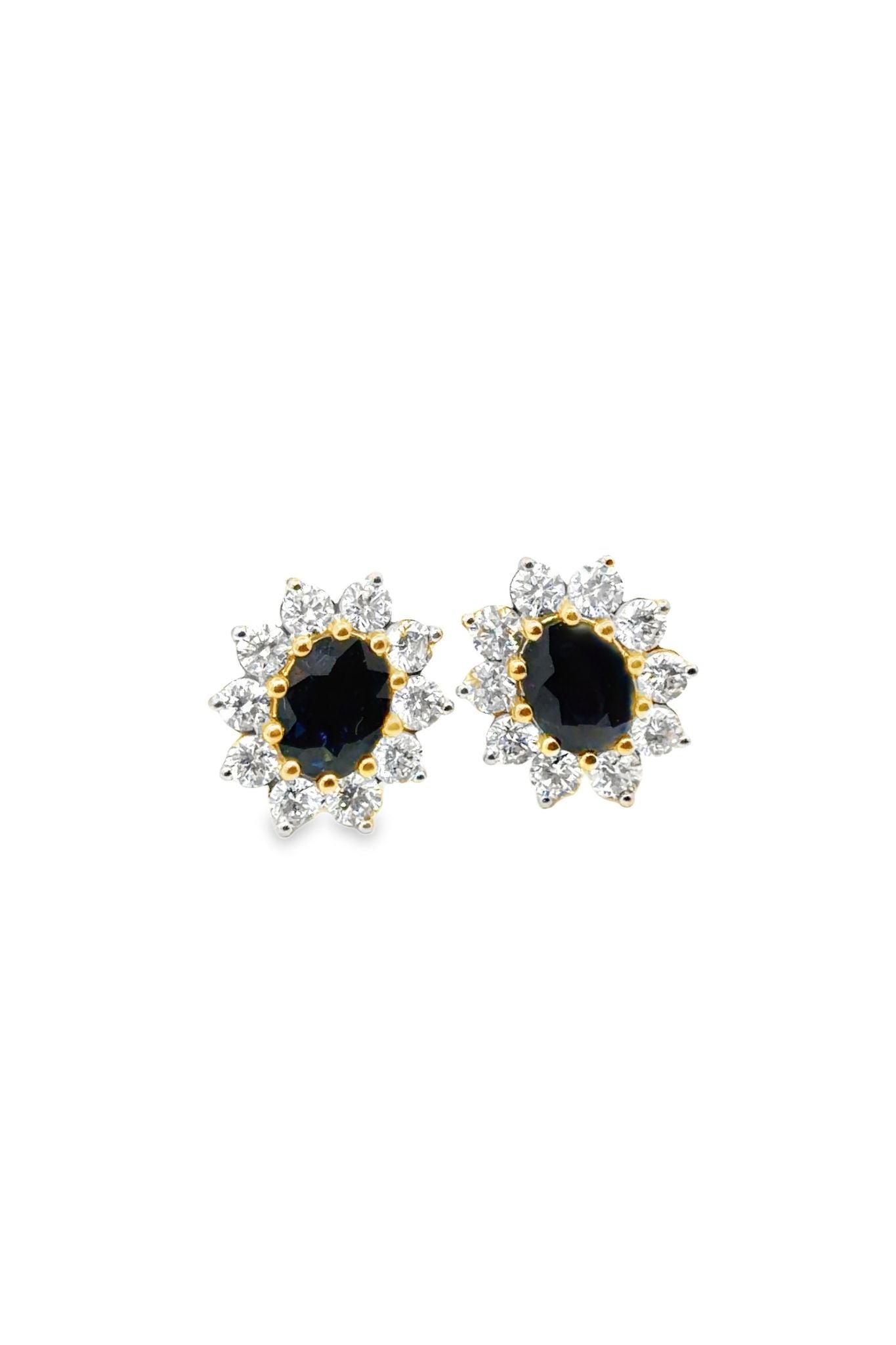 Oval Sapphire and Diamond Cluster Earrings