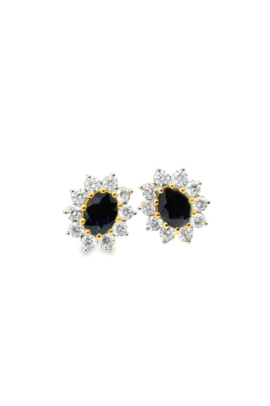 Oval Sapphire and Diamond Cluster Earrings