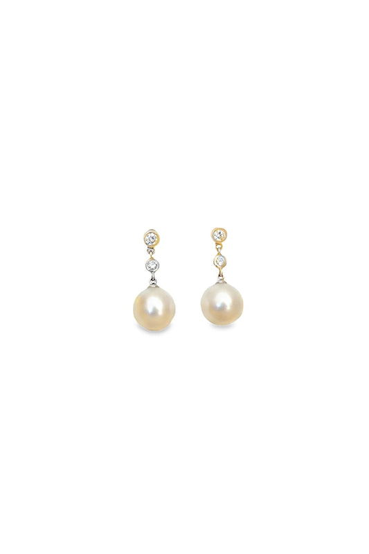 Diamond and Cultured Pearl Drop Earrings in 18ct White Gold