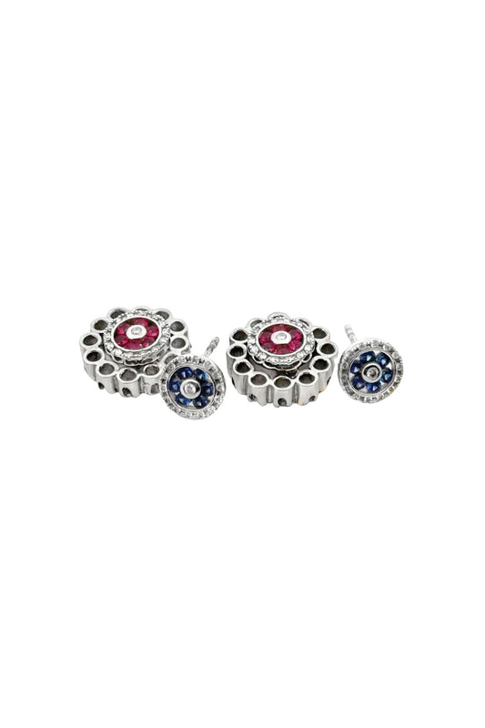 Interchangeable Sapphire, Ruby and Diamond Stud Earrings in Platinum and 18ct White Gold