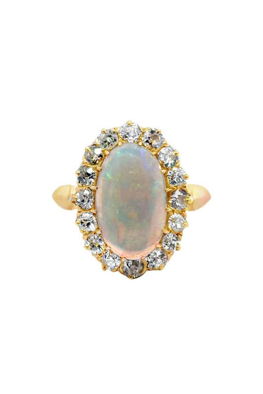 Victorian Opal and Diamond Cluster Ring in 14ct Yellow Gold
