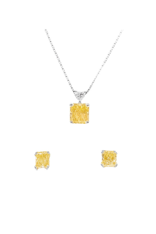 Graff Fancy Intense Yellow Diamond Pendant and Earrings Suite