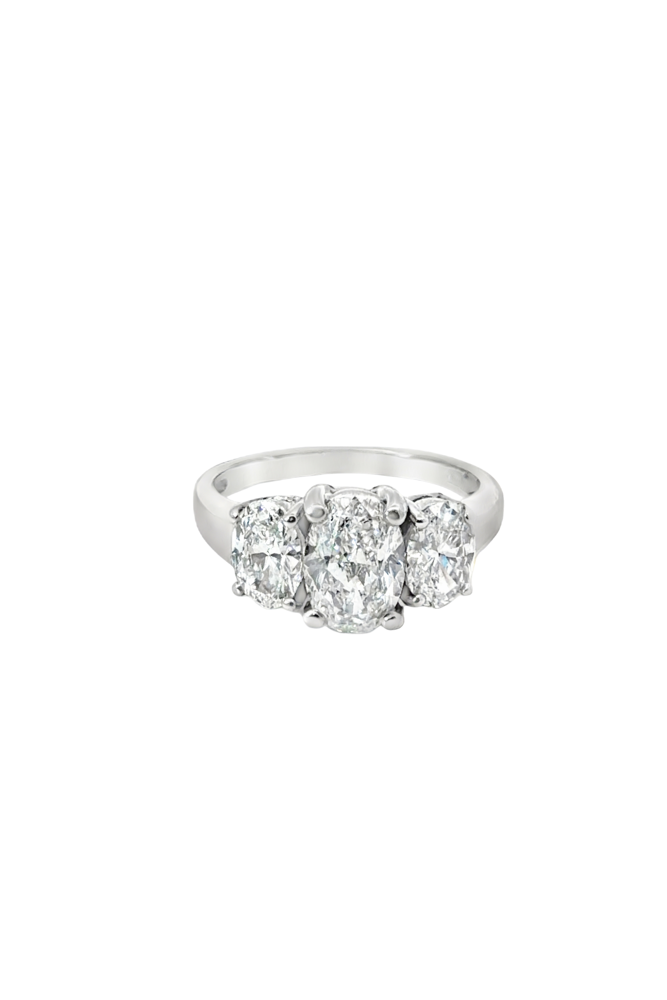 Oval Brilliant Cut Diamond Three Stone Ring in Platinum