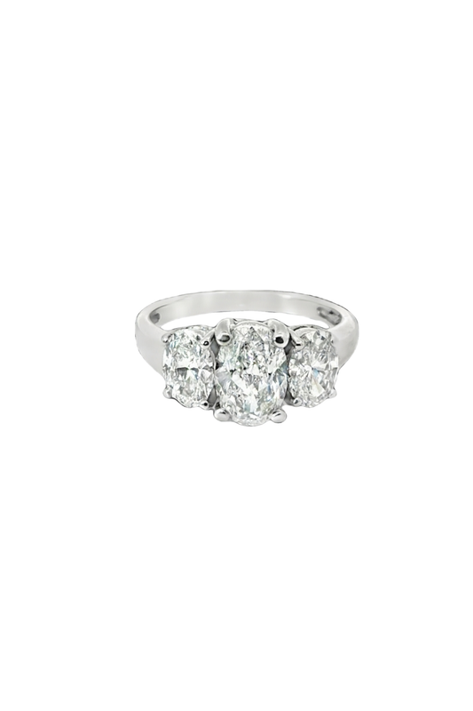 Oval Brilliant Cut Diamond Three Stone Ring in Platinum