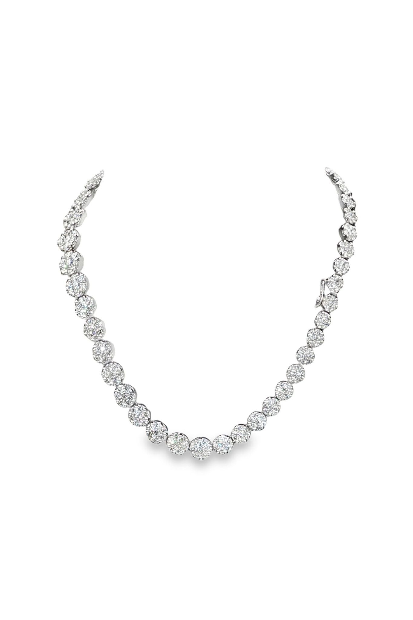 18CT White Gold Diamond Cluster Line Necklace – 30 Carats