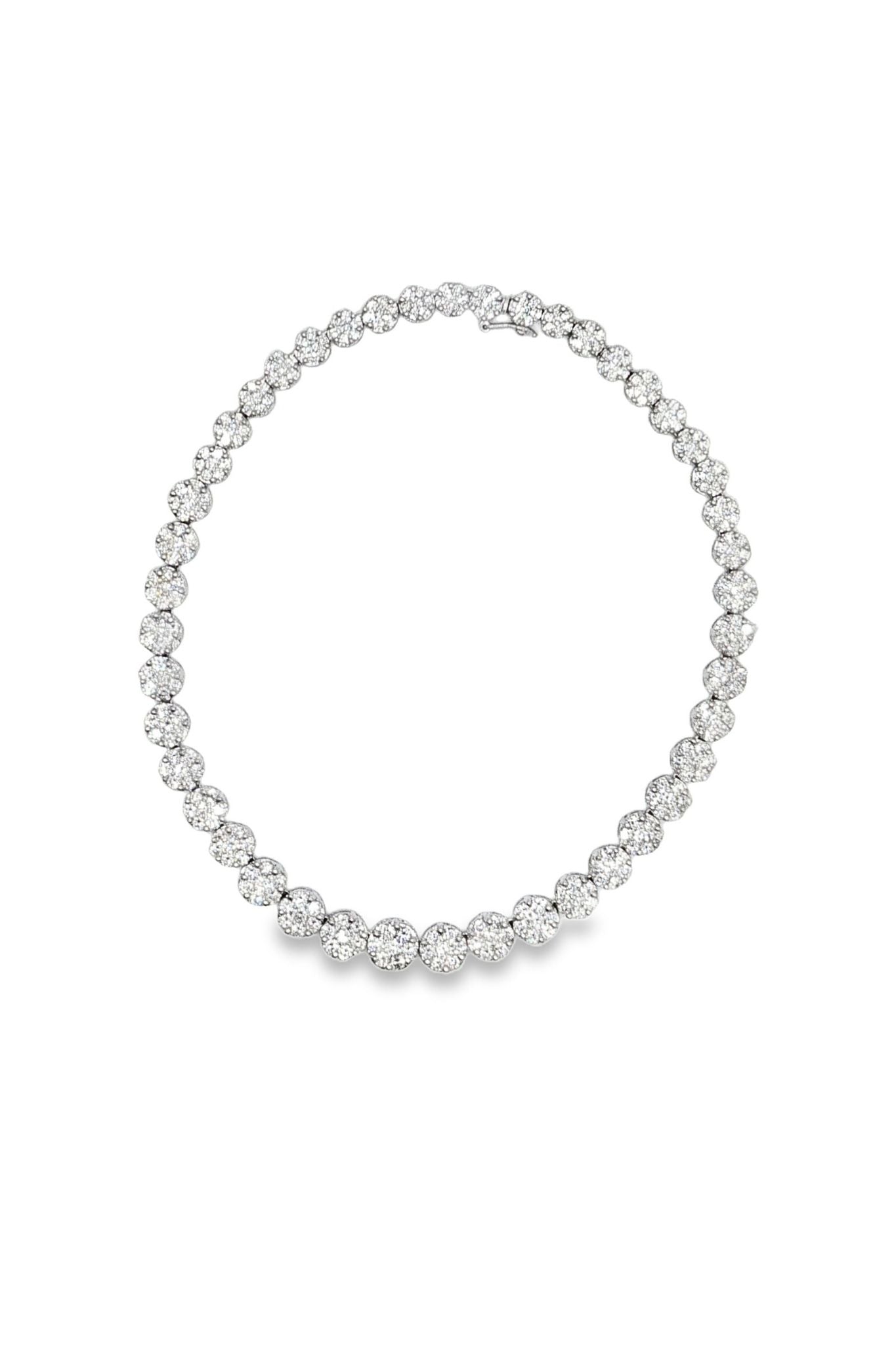18CT White Gold Diamond Cluster Line Necklace – 30 Carats