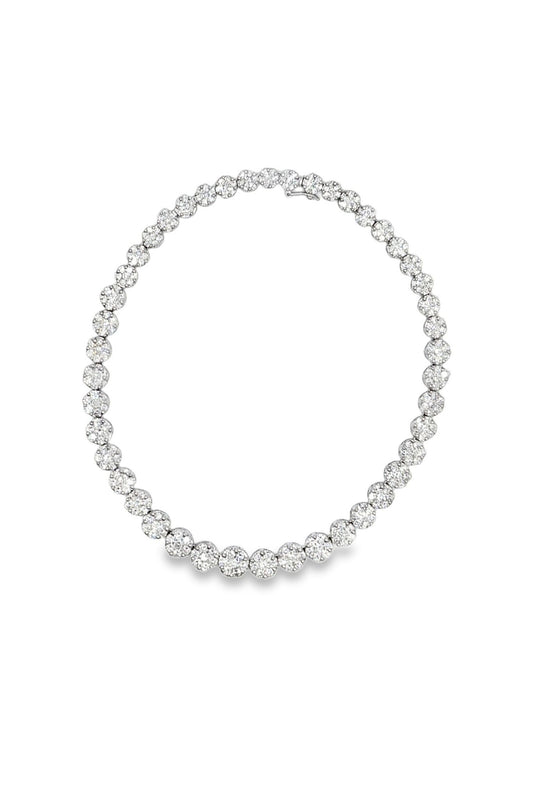18CT White Gold Diamond Cluster Line Necklace – 30 Carats