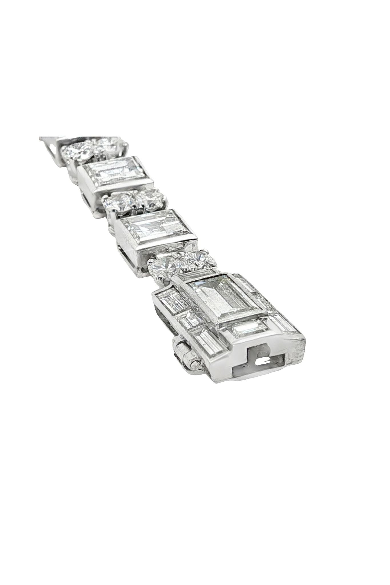 Vintage 25 Carat Diamond Platinum Bracelet with Step-Cut and Brilliant Diamonds