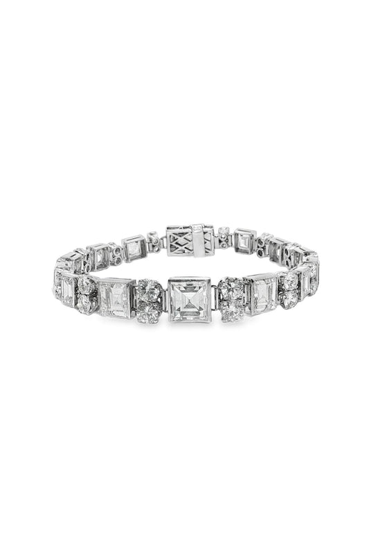 Vintage 25 Carat Diamond Platinum Bracelet with Step-Cut and Brilliant Diamonds