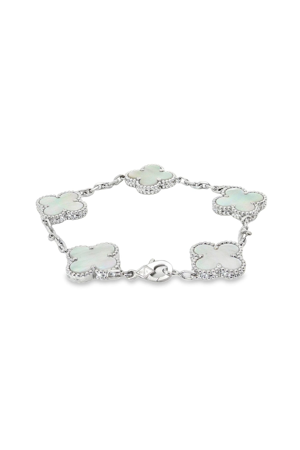 Van Cleef and Arpels Mother-of-Pearl Five Clover Bracelet in White Gold