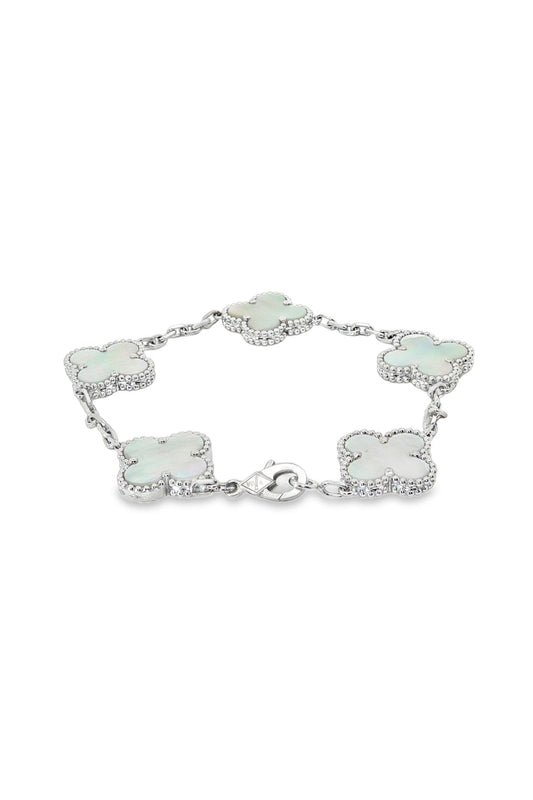 Van Cleef and Arpels Mother-of-Pearl Five Clover Bracelet in White Gold