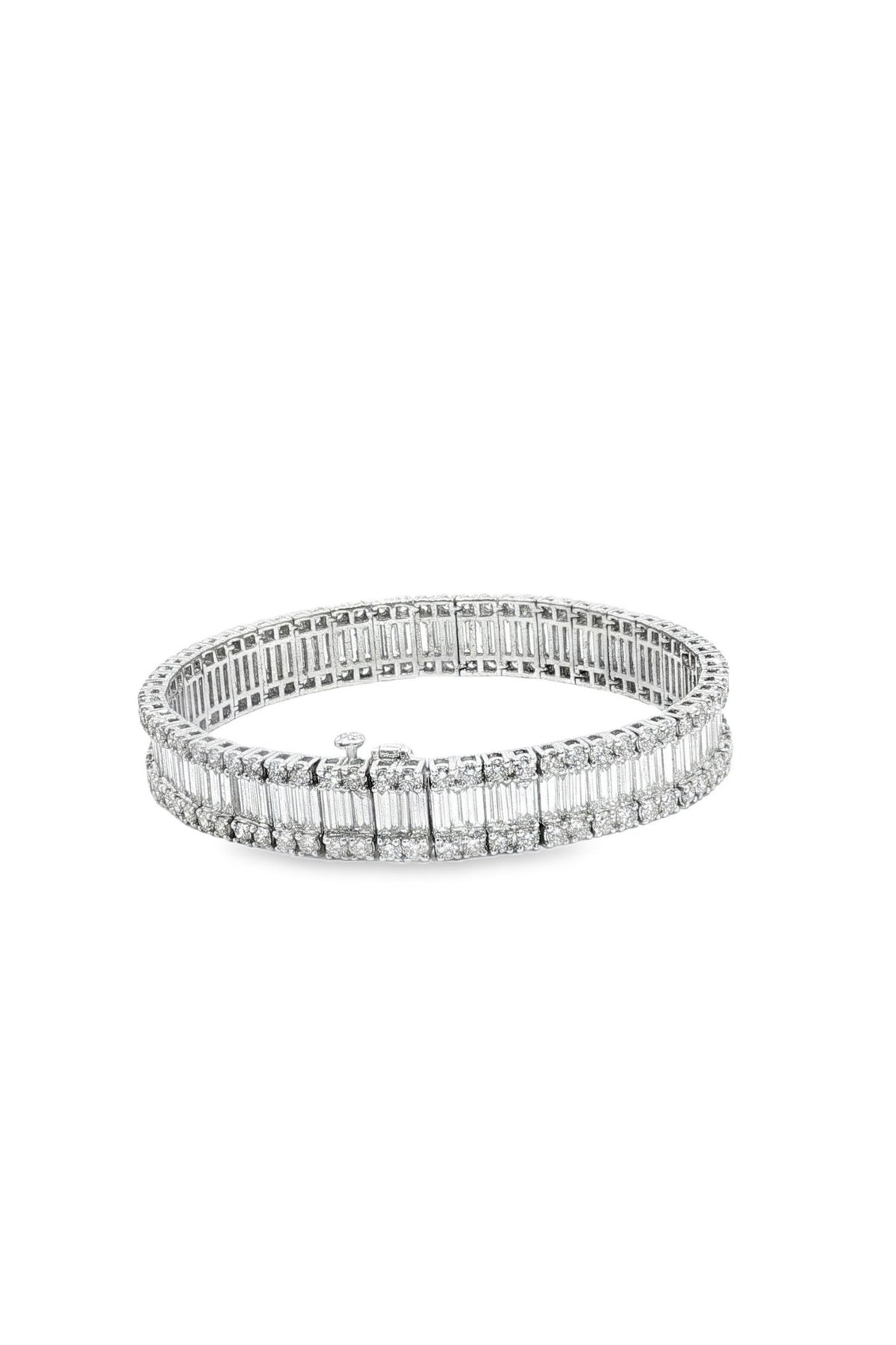 White Gold Baguette and Round Diamond Tennis Bracelet