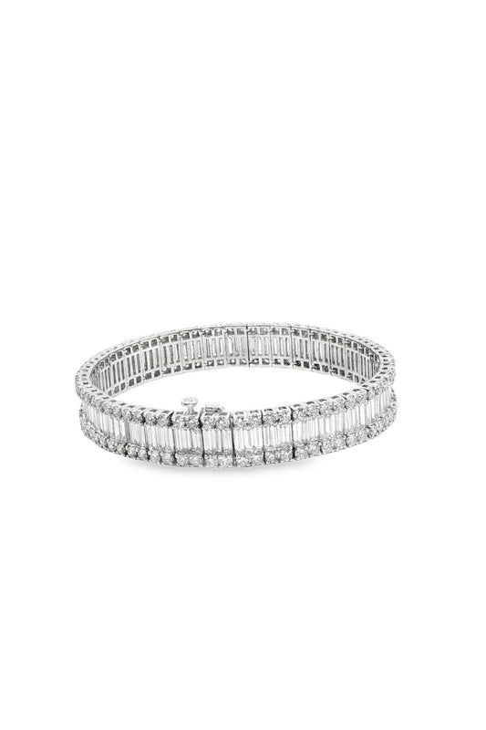 White Gold Baguette and Round Diamond Tennis Bracelet