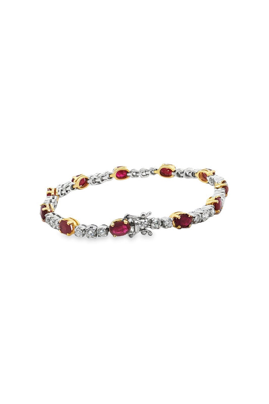 Oval Ruby Alternating Tennis Bracelet in White Gold
