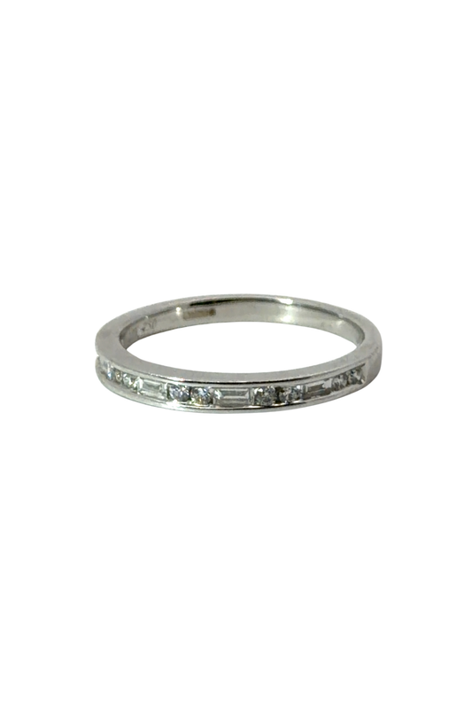 Baguette and Round Brilliant Cut Diamond Half Eternity Ring in 18ct White Gold