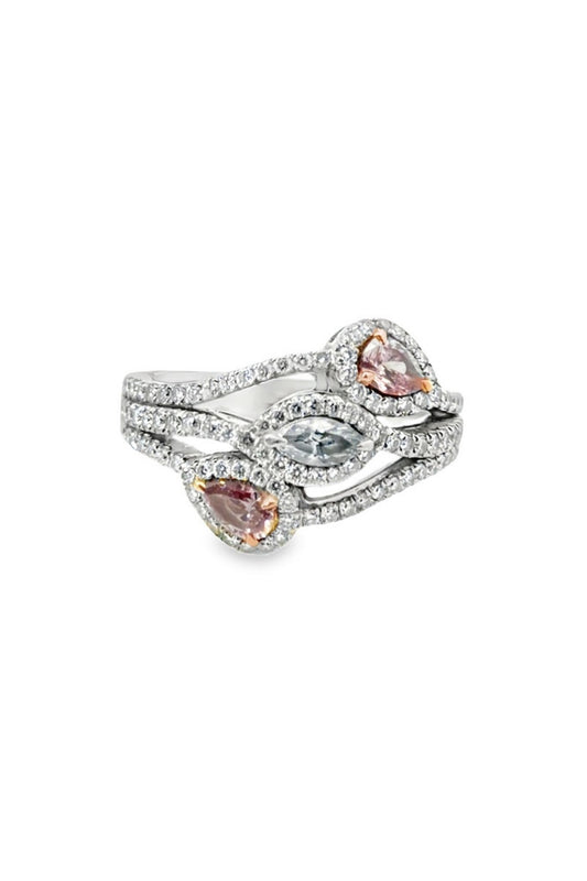 Leibish Blue and Pink Diamond Ring — Argyle Diamonds, Platinum and 18ct Yellow Gold